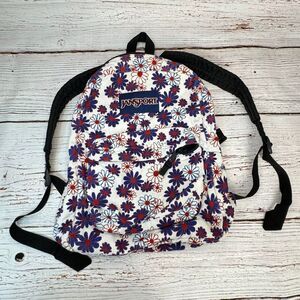 JanSport Daisy Cool Student Backpack Blue/Red/White Daisy Pattern